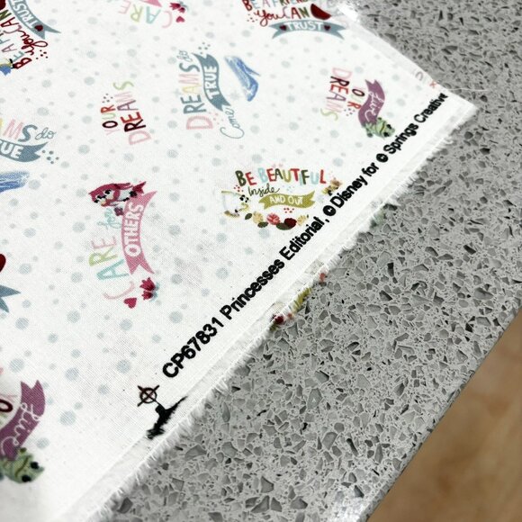 RARE 2 Yd X 44” Mrs Potts Beauty Beast Disney PRINCESS PHRASES Fabric Cotton - Picture 2 of 5